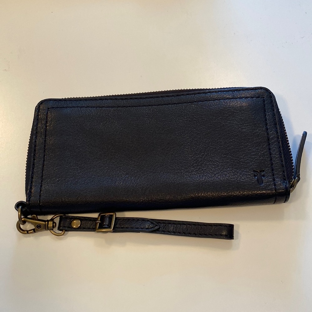 Frye black leather wallet/wristlet